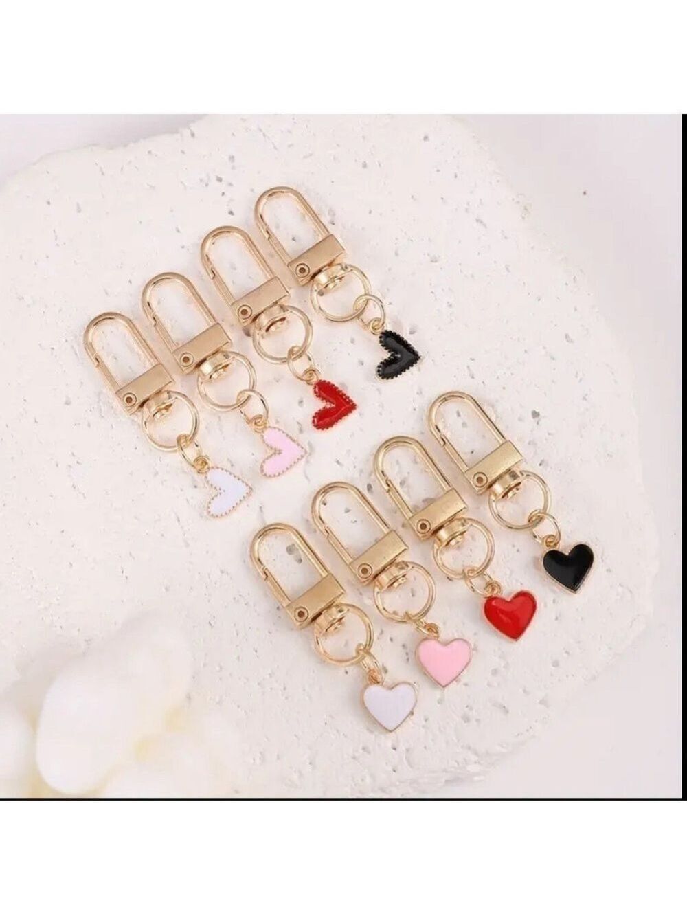 8pcs/set Heart Keychain Trendy Golden Keyring Alloy Bag Charms Backpack NIP